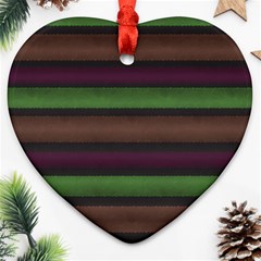 Stripes Green Brown Pink Grey Heart Ornament (two Sides) by BrightVibesDesign