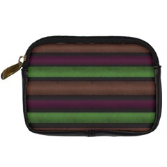 Stripes Green Brown Pink Grey Digital Camera Leather Case by BrightVibesDesign