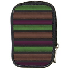 Stripes Green Brown Pink Grey Compact Camera Leather Case by BrightVibesDesign