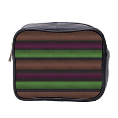 Stripes Green Brown Pink Grey Mini Toiletries Bag (two Sides) by BrightVibesDesign