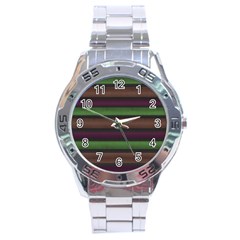 Stripes Green Brown Pink Grey Stainless Steel Analogue Watch by BrightVibesDesign