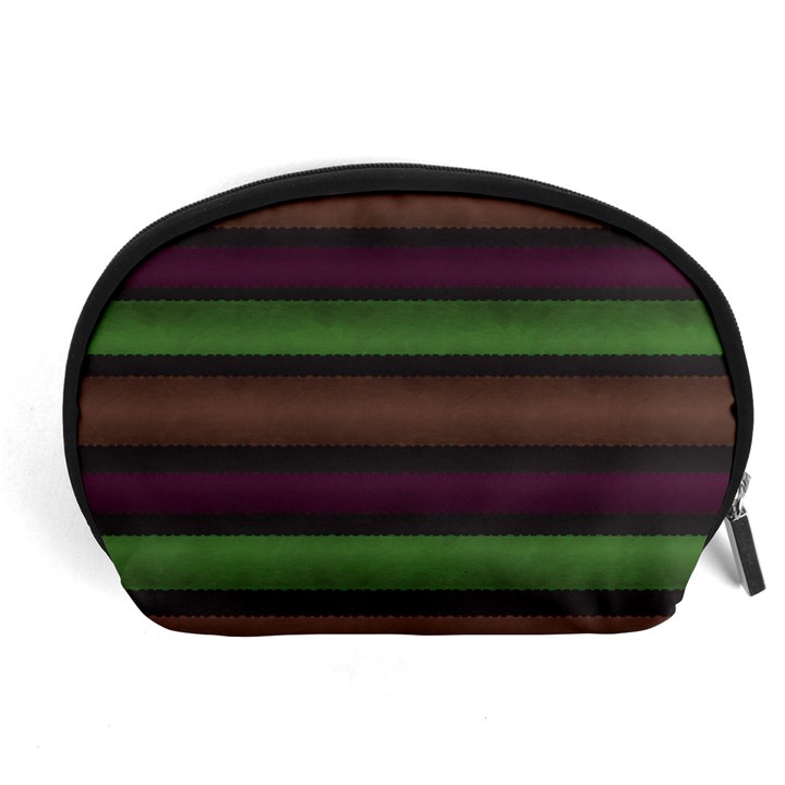 Stripes Green Brown Pink Grey Accessory Pouch (Large)