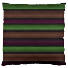 Stripes Green Brown Pink Grey Large Flano Cushion Case (two Sides) by BrightVibesDesign