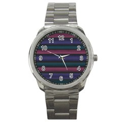 Stripes Pink Purple Teal Grey Sport Metal Watch