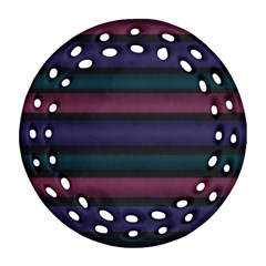 Stripes Pink Purple Teal Grey Ornament (Round Filigree)