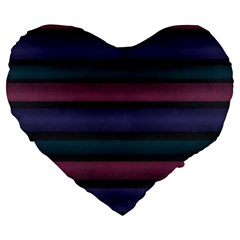 Stripes Pink Purple Teal Grey Large 19  Premium Flano Heart Shape Cushions