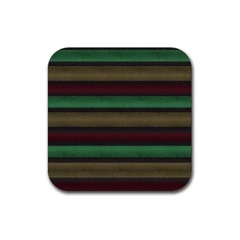 Stripes Green Red Yellow Grey Rubber Coaster (Square) 