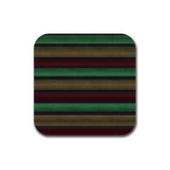 Stripes Green Red Yellow Grey Rubber Square Coaster (4 Pack)  by BrightVibesDesign