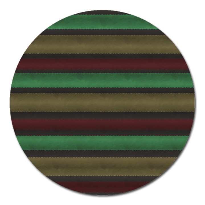 Stripes Green Red Yellow Grey Magnet 5  (Round)