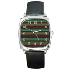 Stripes Green Red Yellow Grey Square Metal Watch