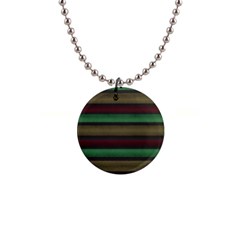 Stripes Green Red Yellow Grey 1  Button Necklace by BrightVibesDesign