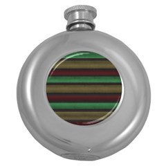 Stripes Green Red Yellow Grey Round Hip Flask (5 Oz) by BrightVibesDesign