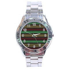 Stripes Green Red Yellow Grey Stainless Steel Analogue Watch