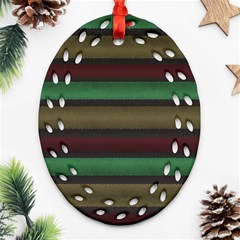 Stripes Green Red Yellow Grey Ornament (Oval Filigree)