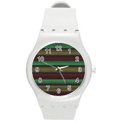 Stripes Green Red Yellow Grey Round Plastic Sport Watch (M)