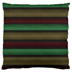 Stripes Green Red Yellow Grey Large Cushion Case (two Sides) by BrightVibesDesign