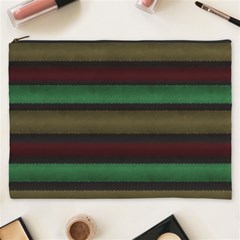 Stripes Green Red Yellow Grey Cosmetic Bag (XXXL)