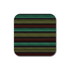 Stripes Green Yellow Brown Grey Rubber Square Coaster (4 Pack)  by BrightVibesDesign