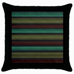 Stripes Green Yellow Brown Grey Throw Pillow Case (black) by BrightVibesDesign