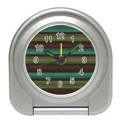 Stripes Green Yellow Brown Grey Travel Alarm Clock by BrightVibesDesign