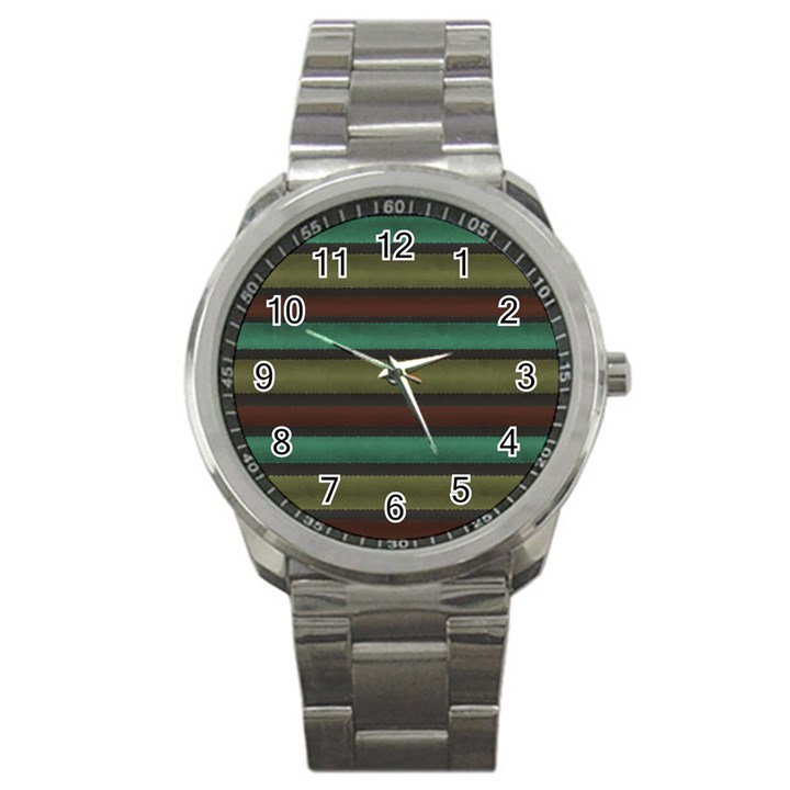 Stripes Green Yellow Brown Grey Sport Metal Watch