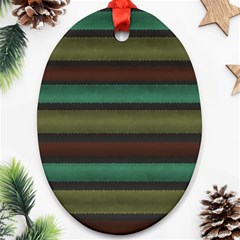 Stripes Green Yellow Brown Grey Oval Ornament (two Sides) by BrightVibesDesign