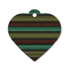 Stripes Green Yellow Brown Grey Dog Tag Heart (two Sides) by BrightVibesDesign