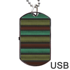 Stripes Green Yellow Brown Grey Dog Tag Usb Flash (two Sides) by BrightVibesDesign