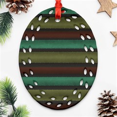 Stripes Green Yellow Brown Grey Ornament (oval Filigree) by BrightVibesDesign