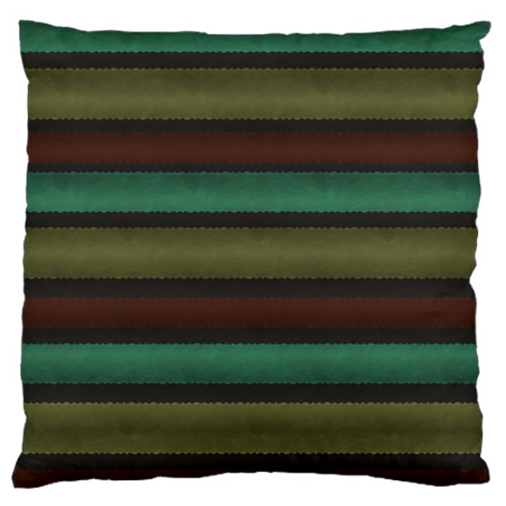 Stripes Green Yellow Brown Grey Large Cushion Case (One Side)