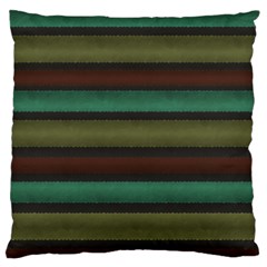 Stripes Green Yellow Brown Grey Large Cushion Case (two Sides) by BrightVibesDesign