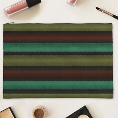 Stripes Green Yellow Brown Grey Cosmetic Bag (xxl) by BrightVibesDesign