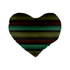 Stripes Green Yellow Brown Grey Standard 16  Premium Heart Shape Cushions by BrightVibesDesign