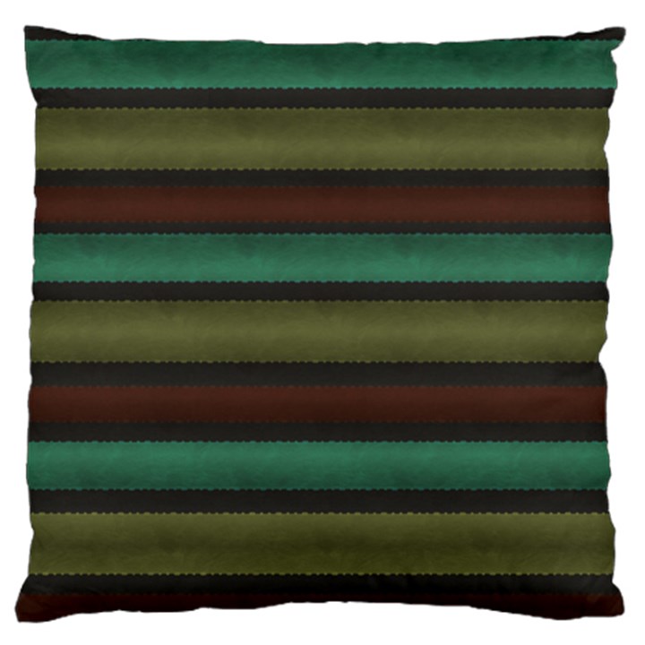 Stripes Green Yellow Brown Grey Large Flano Cushion Case (Two Sides)