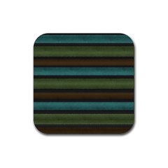 Stripes Teal Yellow Brown Grey Rubber Coaster (square)  by BrightVibesDesign