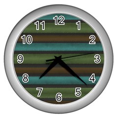 Stripes Teal Yellow Brown Grey Wall Clock (silver) by BrightVibesDesign