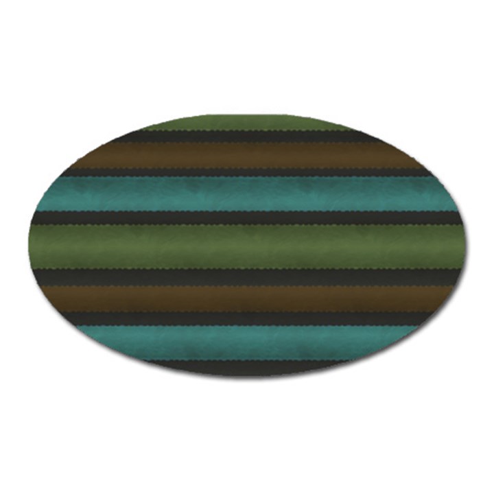 Stripes Teal Yellow Brown Grey Oval Magnet