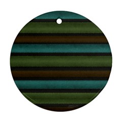 Stripes Teal Yellow Brown Grey Round Ornament (two Sides) by BrightVibesDesign