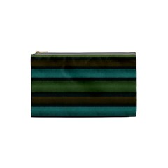 Stripes Teal Yellow Brown Grey Cosmetic Bag (small) by BrightVibesDesign