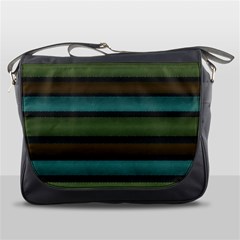 Stripes Teal Yellow Brown Grey Messenger Bag by BrightVibesDesign