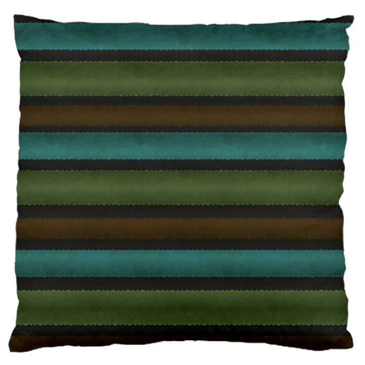 Stripes Teal Yellow Brown Grey Large Flano Cushion Case (One Side)