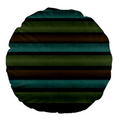 Stripes Teal Yellow Brown Grey Large 18  Premium Flano Round Cushions by BrightVibesDesign