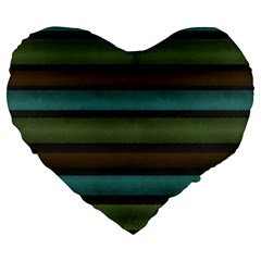 Stripes Teal Yellow Brown Grey Large 19  Premium Flano Heart Shape Cushions by BrightVibesDesign