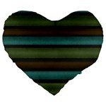 Stripes Teal Yellow Brown Grey Large 19  Premium Flano Heart Shape Cushions Front