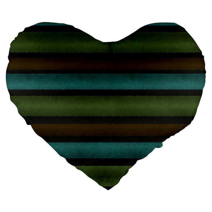 Stripes Teal Yellow Brown Grey Large 19  Premium Flano Heart Shape Cushions