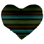 Stripes Teal Yellow Brown Grey Large 19  Premium Flano Heart Shape Cushions Back