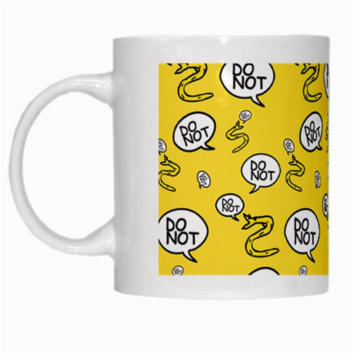 No Step On Snek DO NOT bubble speech Pattern yellow background Meme White Mug