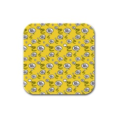 No Step On Snek Do Not Bubble Speech Pattern Yellow Background Meme Rubber Square Coaster (4 Pack) by snek