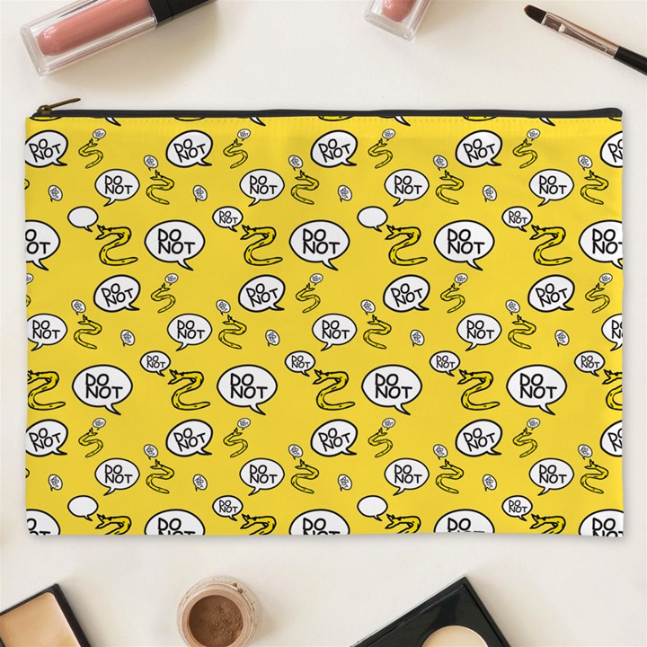 No Step On Snek DO NOT bubble speech Pattern yellow background Meme Cosmetic Bag (XXXL)