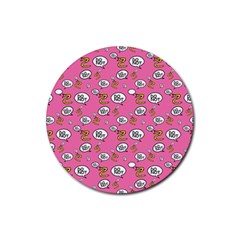 No Step On Snek Do Not Bubble Speech Pattern Pink Background Meme Rubber Round Coaster (4 Pack) by snek